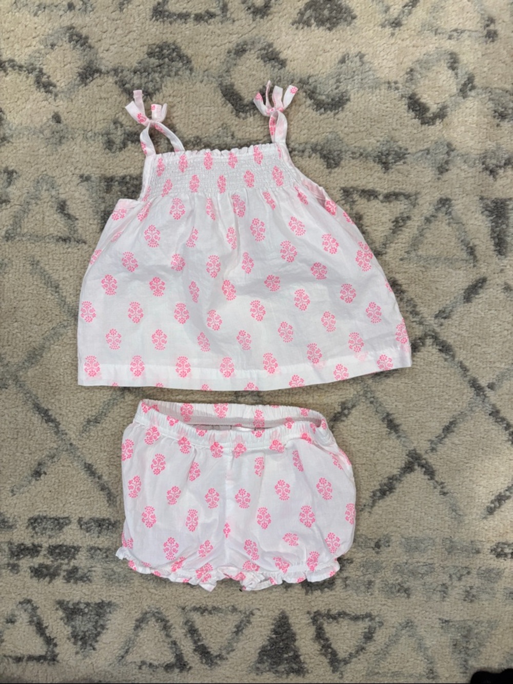 Carter's White & Pink Printed Tank Top and Bloomers Set
